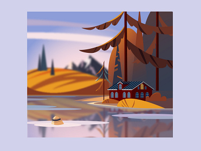Autumn autumn illustration lake landscape illustration mountains vector