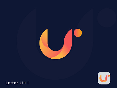 Letter mark U + I app icon branding flat logo gradient illustrator letter mark logo design modern logo typography unique logo