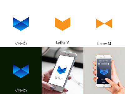 VEMO branding mobile app icon Design letter V + M