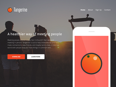 Tangerine App Landing Page Draft Concept - Home Page app landing page mobile social tech ui website