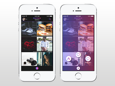 PXStock Mobile App Gallery Screen app gallery grid icon interaction iphone mobile mockup photo photography ui