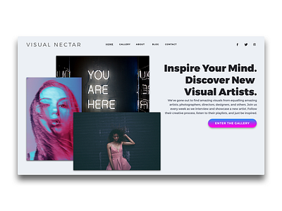 VISUAL NECTAR Landing Page UI | Header above the fold artist creative designer header landing page photography ui