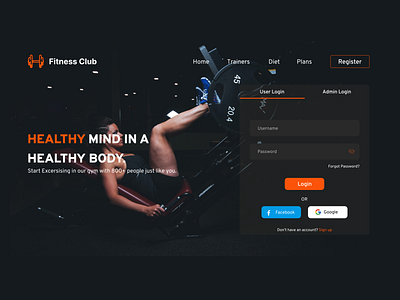 Fitness (Web App) app design branding dark theme design homepage illustration login page minimal ui ui ux ui design web website website design