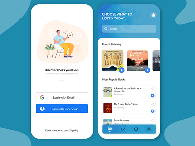 Audio Books App android app app design application branding design home screen illustration logo mobile app ui ui design ux web