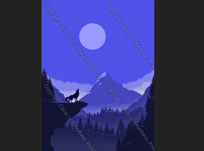 Wolf under the moon adobe illustrator photoshop wolf