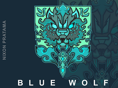 blue wolf tribal animal art branding design graphic design icon illustration illustrator logo minimal vector