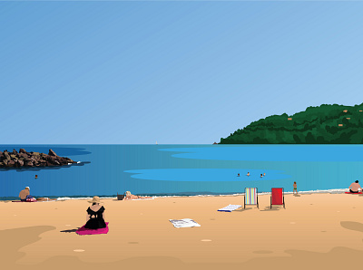 On The Beach, South Of France adobe illustrator beach design digital art digital illustration digital painting flat holidays illustration landscape mediterranean sunbathe vector