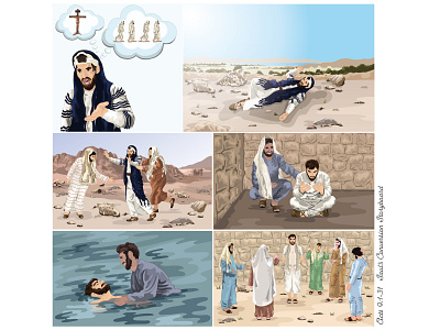 Acts 9:1-31. Saul's Conversion Storyboard adobe illustrator bible design bible story biblical christian christianity design digital art digital illustration digital painting illustrate illustration new testament religious art storyboard vector