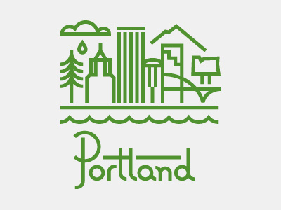 Portland buildings cloud illustration oregon portland portlandia rain thick-lines tree water