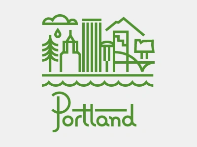 Portland buildings cloud illustration oregon portland portlandia rain thick lines tree water