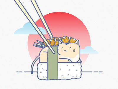 Sushi Cat - Ikura cat chopsticks cute ikura illustration illustrator kitty line art sushi sushi cat vector vector art