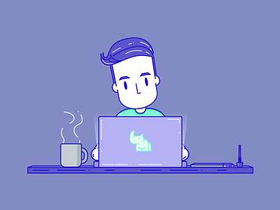 On the Laptop blue coffee doodle illustration illustrator laptop table vector vector art work