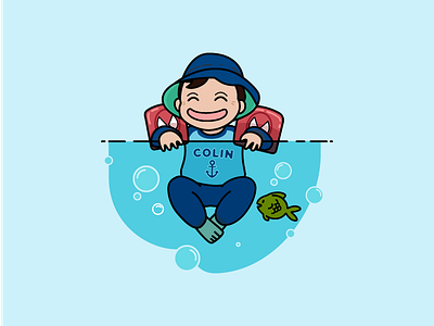 Happy Swimmer blue fish happy illustration line art swim vector