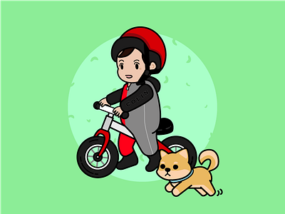 Boy on a Bike bike boy dog green illustration line art shiba vector