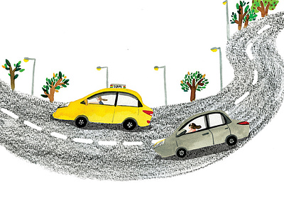 Slowly car city cool day drive editorial illustration illustration slowly test watercolor
