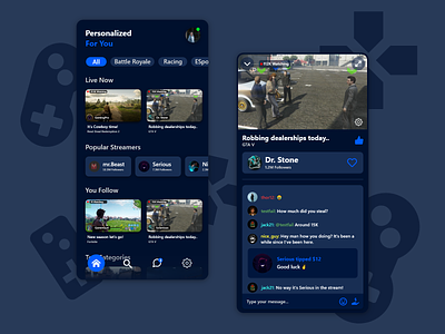 Streaming App abstract adobe xd app application concept design game gaming minimalist mixer mobile mobile app modern stream app streaming app twitch ui