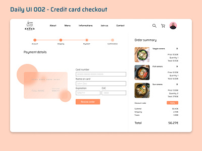 Daily UI 002 - Credit card checkout (Ramen edition) challenge credit checkout dailyui dailyui 002 design designer figma graphicdesign payment ui