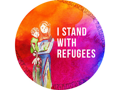 Refugee Sticker i stand with refugees mother and child protest refugees solidarity sticker watercolor