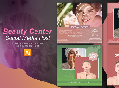 BEAUTY CENTER SOCIAL MEDIA TEMPLATE ads advertising beauty beauty center center design facebook instagram products ads social media twitter