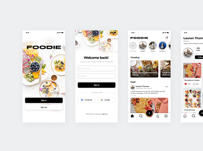 Foodie App app design figma flat login page minimal screens typography ui ux