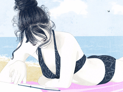 Time for sunbaths and relax editorial illustration portrait summer
