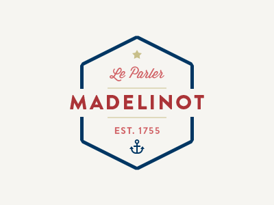 Le Parler Madelinot anchor badge est. french gold logo nautical navy script star