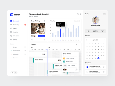 E-learning Dashboard calendar course dashboard design e learning edtech education app interface minimalist online learning school student university uxui web design webdesign website