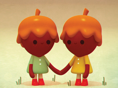 Acorn twins 3d character cute illustration maya modo