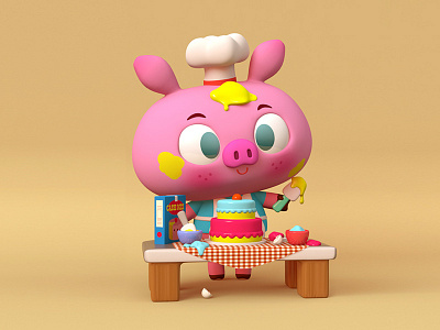 Cerdito pastelero 3d character cute illustration kawaii maya piggy uv