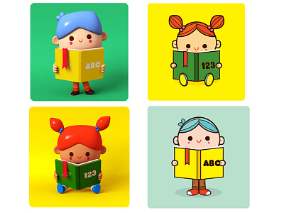 Learn something new 3d character child children due illustration learning