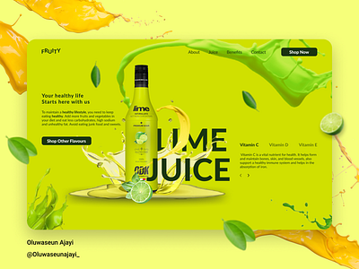 Lime Juice Landing Page design figma figmadesign fruits graphics juice landingpage lime green splatter ui uidesign uiux ux uxdesign web design