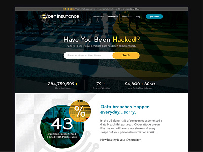Cyber Insurance Website bold breach cyber data flat hack identity theft news security ui website