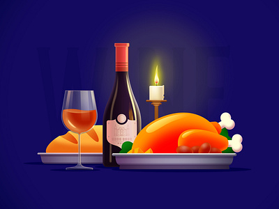 Illustration of candlelight wine dinner candlelight design dinner flat illustration wine winery