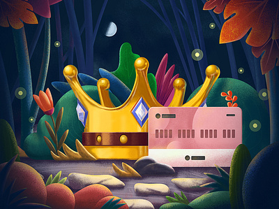 Crown forest illustration bank card card illustration night night club stone woods