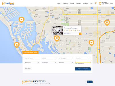 Landmark - Home Map Horizontal agent business map property listing portal psd template real estate web design