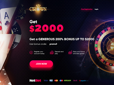 Crown Casino one main page bandit case design casino game design landing page online casino roulette ui