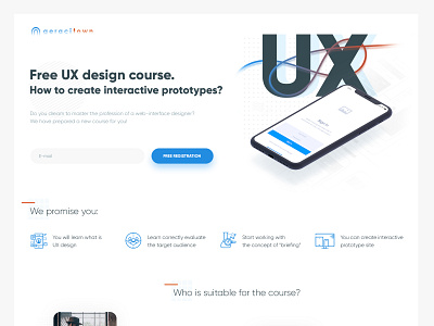 Сlean landing page for learning UX development & design clean course landing page ux web design white