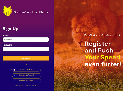 the sign up page of game central shop theme 3d animation branding design flat graphic design illustration logo motion graphics ui web wordpress