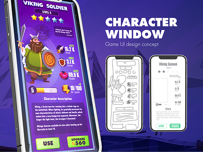 The character screen design for mobile game app character design figma game graphic design illustration mobile typography ui ux viking web