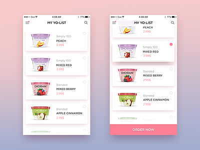 Yogurt Wishlist: 'My Yo-list' food fruit ice cream ios mobile app order recipes ui ux wishlist yogurt