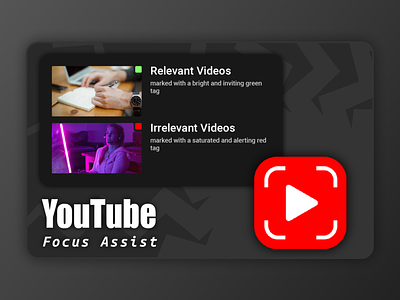 YouTube Focus Assist adobe illustrator assist browser extension chrome extension dark distraction focus illustration logo minimal productivity technology youtube