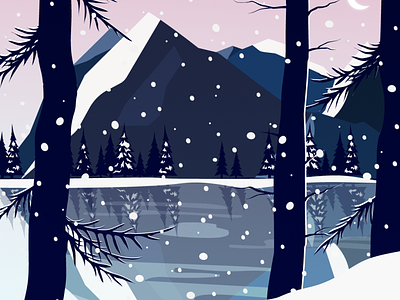 Winter magic illustrator lac mountains night snow vector