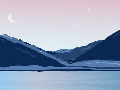 Mountain landscape illustrator lake landscape mountains night stars vector way
