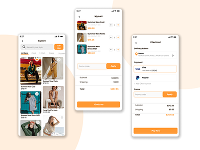 Clothing e-Commerce App app branding clothes clothing design ecommerce fashion graphic design logo mobile app orange shopping study ui uiux ux visual design