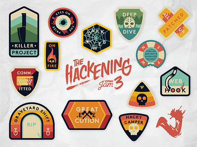 The Hackening Sticker Sheet badge badges camp hackening horror stickers the hackening thriller vimeo
