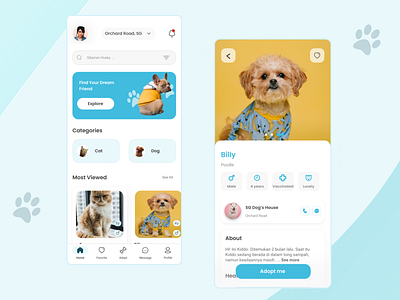 Adopt | Pet Adoption Mobile App adopt animal cat clean design dog exploration figma minimalist mobile mobileapp pet ui ux