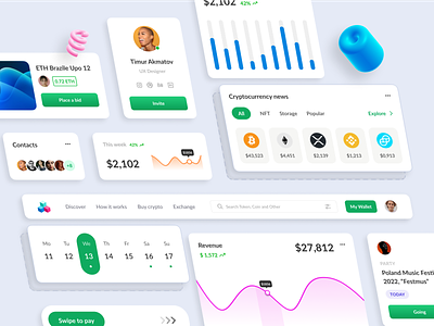 Crypto Wallet Dashboard UI Components 2d 3d app behance branding crypto cryptocurrency cryptocurrency dashboard design dribble figma illustration kit logo minimal ui uikit ux vector