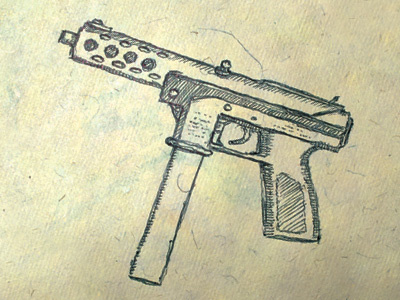 Protec Yo' Neck ballpoint gun illustration pen and ink sketch tec 9
