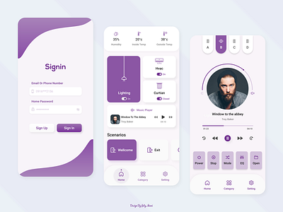 Smart Home Project android app app ui application design hvac lighting minimal mobile design purple smart home ui ux