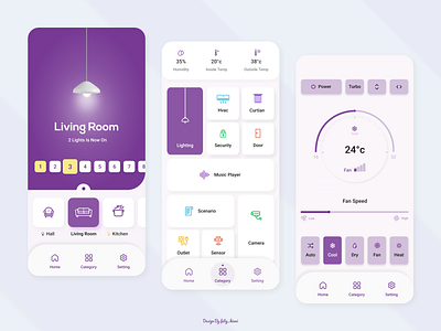Smart Home Project adobe xd android app app ui application clean design minimal mobile mobile app mobile design purple smart home ui ui design xd